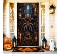 Copertura decorativa per porta a forma di ragno, con lanterna gotica spettrale, zucche, Halloween, nera, con corda, cartello per porta d'ingresso, decorazione per la casa, per portico, patio, interni