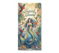 Copertura decorativa per porta a forma di sirena tropicale, con creature dell'oceano, piante colorate, decorazione per porta d'ingresso, per interni ed esterni, da appendere, per festival, vacanze, 91