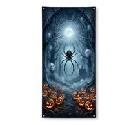 Copertura decorativa per porta a ragno, con teschio gotico spettrale di zucche di Halloween, con corda, sfondo per porta d'ingresso, decorazione per la casa, per porte, pareti, portico, feste, 91 x