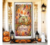Copertura decorativa per porta anfibia, fantasiosa e festosa, con zucche di Halloween, arancione con corda, sfondo per porta d'ingresso, decorazione per la casa, per portico, porta, parete, interni ed
