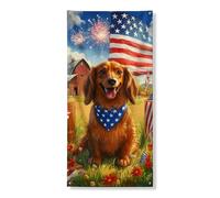 Copertura decorativa per porta con cane patriottico, decorazione rustica rossa, bianca e blu, decorazione per porta d'ingresso, per interni ed esterni, celebrazioni estive, decorazione per le vacanze