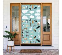 Copertura decorativa per porta con cani e gatti che piovono, perfetta per decorazioni natalizie interne ed esterne