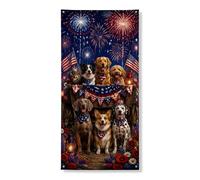 Copertura decorativa per porta con cani patriottici, fuochi d'artificio e bandiere per interni ed esterni, forniture per le vacanze del giorno dell'indipendenza, 91 x 182 cm