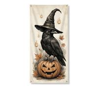 Copertura decorativa per porta con corvo, fantasiosa zucche vintage, cappello da strega, Halloween, arancione, con corda da appendere, decorazione per la casa, per portico, porta, interni, esterni