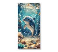 Copertura decorativa per porta con delfino oceano, vivace scena artistica subacquea di vita marina, decorazione per ingresso a tema spiaggia estiva 91 x 183 cm