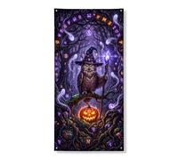Copertura decorativa per porta con gufo, fantasiosa zucche spettrali fantasma Halloween viola con corda copertura per porta d'ingresso, decorazione per la casa, per porte, pareti, portico, feste, 91 x