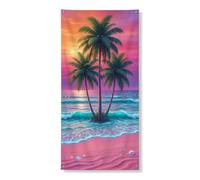 Copertura decorativa per porta con palme tropicali, stile retrò, tramonto oceano, decorazione per porta d'ingresso, per interni ed esterni, estate, spiaggia, vacanze, 91 x 183 cm