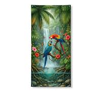 Copertura decorativa per porta con pappagalli tropicali, vivaci uccelli della giungla, decorazione floreale per porta d'ingresso, per interni ed esterni, da appendere, per festival, vacanze, 91 x 182