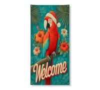 Copertura decorativa per porta con pappagallo tropicale, vivace design floreale della giungla per la decorazione della porta d'ingresso, per interni ed esterni, cartello di benvenuto per vacanze 91 x