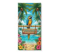 Copertura decorativa per porta con paradiso tropicale, scena colorata con pappagallo sulla spiaggia, decorazione per porta d'ingresso, per interni ed esterni, festival estivi, forniture per vacanze 91