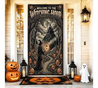 Copertura decorativa per porta con strega, lanterna gotica fantasiosa zucche per Halloween, nera, con corda, decorazione per la casa, per portico, porta, parete, interni ed esterni, 91 x 182 cm