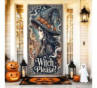 Copertura decorativa per porta con strega, lanterna gotica mistica con zucche di Halloween, nera, con corda da appendere, decorazione per la casa, per portico, porta, interni ed esterni, feste, 91 x