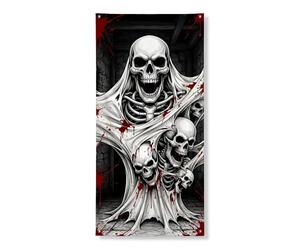 Copertura decorativa per porta con teschio, gotico spettrale scheletro ragnatela per Halloween nero con corda da appendere striscione decorazione per la casa per portico porta interna esterna feste 91