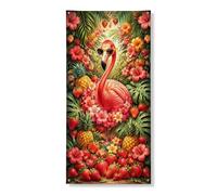 Copertura decorativa per porta con uccelli tropicali tropicali, vivace ananas floreale, decorazione per porta d'ingresso, feste estive, da appendere, per festival, 91 x 182 cm