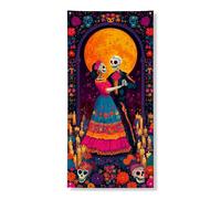 Copertura decorativa per porta da ballo con scheletro colorato, motivo floreale con teschio di zucchero, decorazione per porta d'ingresso, per interni ed esterni, forniture per feste di Halloween, 91