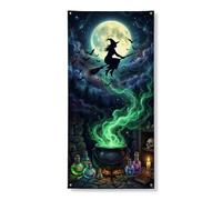 Copertura decorativa per porta da strega, mistica e spettrale pozione lunare, verde con corda, striscione per porta d'ingresso, decorazione per la casa, per porte, pareti, portico, feste, 91 x 182 cm