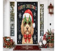 Copertura decorativa per porta del cane Cockapoo di Natale, 91,4 x 182,9 cm, divertente fiocchi di neve festivi da appendere per porta d'ingresso, per interni ed esterni, portico di Natale, sfondo