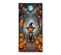 Copertura decorativa per porta del cane, fantasiosa zucche festive, scheletro, Halloween, arancione, con corda, sfondo per porta d'ingresso, decorazione per la casa, per portico, porta, parete