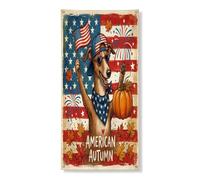 Copertura decorativa per porta del cane Whippet autunnale, 91 x 182 cm, simpatica e divertente porta patriottica da appendere per porta d'ingresso, per interni ed esterni, portico autunnale