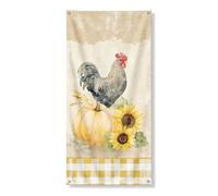 Copertura decorativa per porta del gallo della fattoria, decorazione rustica con girasoli e zucca, decorazione per porta d'ingresso, per interni ed esterni, raccolto autunnale, da appendere, 91 x 182