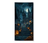 Copertura decorativa per porta della casa infestata di Halloween, spettrale castello scuro spettrale scena spettrale decorazione per porta d'ingresso, per interni ed esterni, festival autunnali