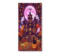 Copertura decorativa per porta della casa infestata, fantasioso fantasma spettrale, zucche di Halloween, viola, con corda da appendere, striscione decorativo per la casa, per portico, porta, parete