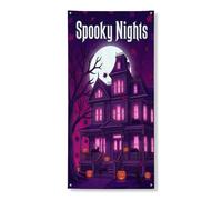 Copertura decorativa per porta della casa infestata, gotico spettrale, zucche luna, Halloween, viola, con corda, decorazione per la casa, per ingresso, portico, interni ed esterni, 91 x 182 cm