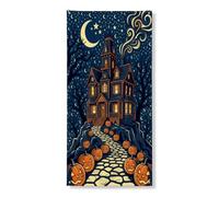 Copertura decorativa per porta della casa infestata, spettrale fantasiosa luna, Halloween, arancione, con corda per porta d'ingresso, decorazione per la casa, per portico, patio, interni ed esterni