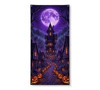 Copertura decorativa per porta della casa infestata, spettrale gotico, zucche luna, Halloween, viola, con corda per porta d'ingresso, decorazione per la casa, per portico, ingresso, interni ed esterni