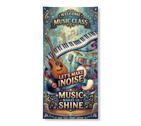 Copertura decorativa per porta della chitarra, musicale, colorata, con microfono, musica blu, con corda, sfondo per porta d'ingresso, decorazione per la casa, per portico, patio, interni ed esterni