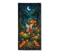Copertura decorativa per porta delle fate, fantasiosa lanterna con zucche di Halloween, arancione, con corda, striscione per porta d'ingresso, decorazione per la casa, per portico, patio, interni ed