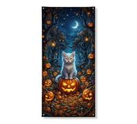 Copertura decorativa per porta di gatto, fantasiosa zucca stagionale Jack-o'-lantern, arancione con corda per porta d'ingresso, sfondo per la casa, per portico, porta, interni ed esterni, feste, 91 x