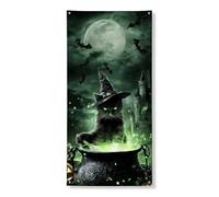 Copertura decorativa per porta di Halloween, motivo strega di gatto, per interni ed esterni, decorazione per la casa infestata per festival, 91 x 182 cm