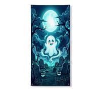 Copertura decorativa per porta fantasma, fantasiosa, spettrale, zucche, tomba, Halloween, blu, con corda, striscione per porta d'ingresso, decorazione per la casa, per portico, patio, porta, feste, 91