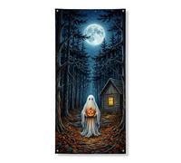Copertura decorativa per porta fantasma, fantasiosa zucca, luna, Halloween, blu, con corda per porta d'ingresso, decorazione per la casa, per porte, pareti, portico, feste, 91 x 182 cm