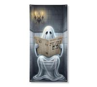 Copertura decorativa per porta fantasma, fantasioso e spettrale per WC, giornale, Halloween, grigio, con corda da appendere, striscione per porta, decorazione per la casa, per portico, porta, parete
