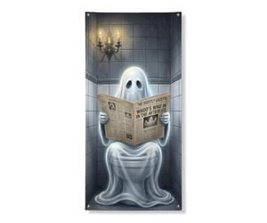 Copertura decorativa per porta fantasma, fantasioso e spettrale per WC, giornale, Halloween, grigio, con corda da appendere, striscione per porta, decorazione per la casa, per portico, porta, parete