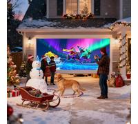 Copertura Decorativa per Porta Garage di Natale - al Buio Fluorescente Sfondo di Babbo Natale - Coperture Festive Per Porta Garage - Per Interno Festa Portico Parete Cancello Fotografia