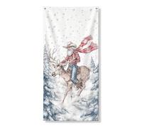 Copertura decorativa per porta invernale da cowboy, rustica, con Babbo Natale che cavalca l'alce, decorazione per interni ed esterni, per vacanze stagionali, 91 x 183 cm