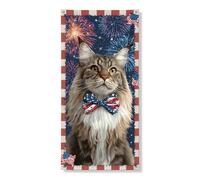 Copertura decorativa per porta patriottica con gatto, stile vintage, con stelle rosse e bianche, decorazione per porta d'ingresso, per interni ed esterni, ideale per vacanze e giorni di indipendenza