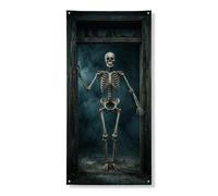 Copertura decorativa per porta scheletrata, gotica spettrale nebbia, per Halloween, nera, con corda, per porta d'ingresso, portico, interni ed esterni, 91 x 182 cm