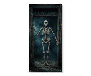 Copertura decorativa per porta scheletrata, gotica spettrale nebbia, per Halloween, nera, con corda, per porta d'ingresso, portico, interni ed esterni, 91 x 182 cm