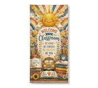 Copertura decorativa per porta solare, fantasiosa educativa con stelle arcobaleno giallo primaverile con corda per porta d'ingresso, decorazione per la casa, per portico, porta, parete, interni ed