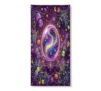Copertura decorativa per porte a forma di ragno, fantasiosa e giocosa, con zucche di Halloween, viola con corda, striscione per porta d'ingresso, decorazione per la casa, per pareti del portico