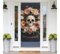 Copertura decorativa per porte con albero bonsai con teschio di zucchero, 180 x 89 cm, decorazione per porte stagionali, striscione portico, sfondo fotografico, sfondo per porta d'ingresso, giardino