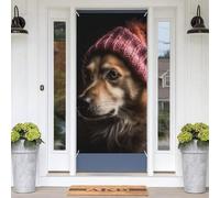 Copertura decorativa per porte con cane che indossa un cappello, 180 x 89 cm, decorazione per porta d'ingresso, giardino, cortile, patio, festa di compleanno
