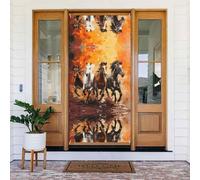 Copertura decorativa per porte con cavalli che corrono artistici, perfetta per interni ed esterni, decorazioni natalizie da 72 x 88,9 cm