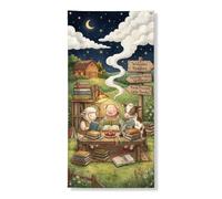 Copertura decorativa per porte con maiali, fantasiosa mucca rustica con pecora, blu estivo, con corda, decorazione per la casa, per portico, porta, parete, interni ed esterni, 91 x 182 cm