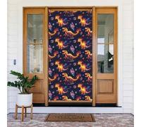 Copertura decorativa per porte con stampa di dinosauri con fiamma, decorazione per interni ed esterni, primavera, estate, autunno, inverno, Halloween, Natale, decorazioni per la casa