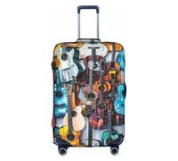 Copertura decorativa per valigie con cerniera nascosta stampata a colori acustica e chitarre, lavabile, da viaggio, bianco, L